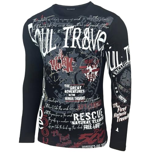 Herren Longsleeve T-Shirt Moderner Männer Langarmshirt Langarm Sweatshirt 704, Farbe:Schwarz, Größe:L von Baxboy