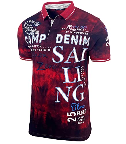 Herren Poloshirt Verwaschen Kurzarm Polo T-Shirt Slim Fit Design Fashion Top Print Batik Shirt 150, Farbe:Bordeaux, Größe:L von Baxboy