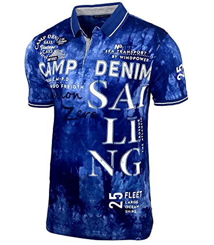 Herren Poloshirt Verwaschen Kurzarm Polo T-Shirt Slim Fit Design Fashion Top Print Batik Shirt 150, Farbe:Sax, Größe:XXL von Baxboy