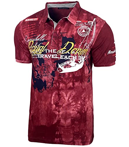 Herren Poloshirt Verwaschen Kurzarm Polo T-Shirt Slim Fit Design Fashion Top Print Royal Denim Batik Shirt 151, Farbe:Bordeaux, Größe:XL von Baxboy