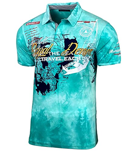 Herren Poloshirt Verwaschen Kurzarm Polo T-Shirt Slim Fit Design Fashion Top Print Royal Denim Batik Shirt 151, Farbe:Mint, Größe:XL von Baxboy