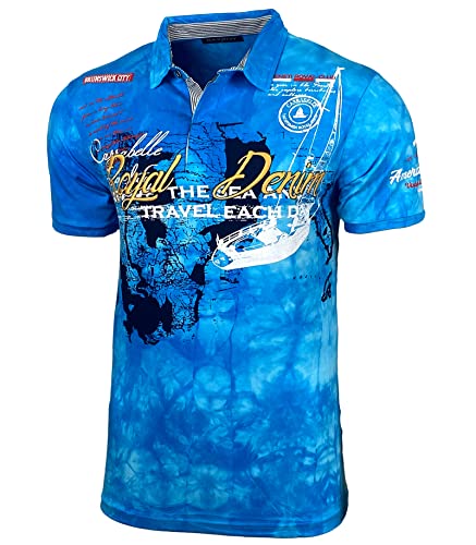 Herren Poloshirt Verwaschen Kurzarm Polo T-Shirt Slim Fit Design Fashion Top Print Royal Denim Batik Shirt 151, Farbe:Türkis, Größe:S von Baxboy