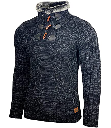 Baxboy Herren Pullover Hoodie Hoher Kragen Stehkragen Strickpullover Longsleeve Sweater Sweatshirt Grobstrick Pulli B-291, Farbe:Schwarz, Größe:XL von Baxboy