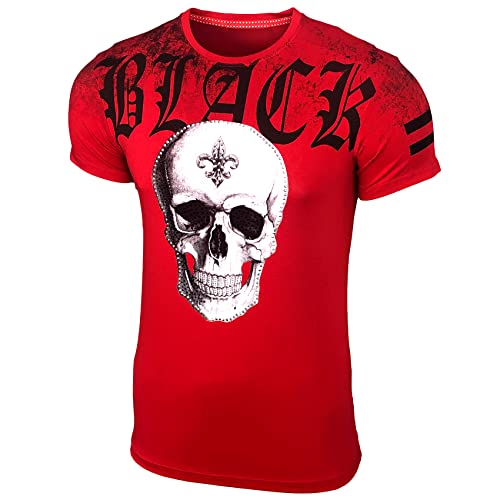 Herren Rundhals Strass Steinen T-Shirt mit Motiv Kurzarm Slim Fit Design Fashion Top Print Shirt, Farbe:Rot_1907, Größe:S von Baxboy