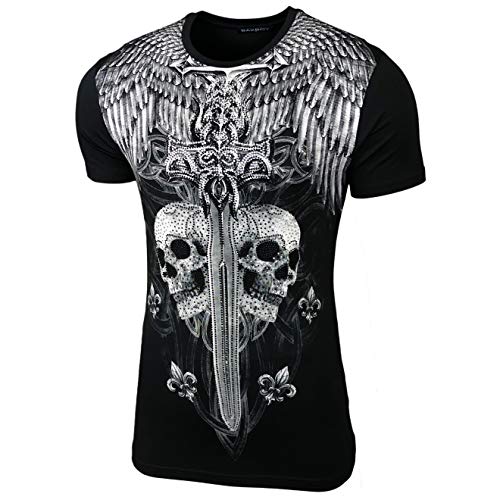 Herren Rundhals Strass Steinen T-Shirt mit Motiv Kurzarm Slim Fit Design Fashion Top Print Shirt, Farbe:Schwarz_013, Größe:M von Baxboy