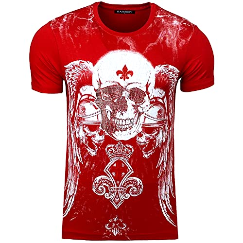 Herren Rundhals T-Shirt mit Motiv Kurzarm Slim Fit Design Fashion Top Print Shirt, Farbe:2308_Rot, Größe:L von Baxboy