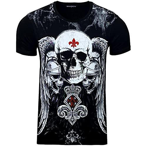 Herren Rundhals T-Shirt mit Motiv Kurzarm Slim Fit Design Fashion Top Print Shirt, Farbe:2308_Schwarz, Größe:2XL von Baxboy