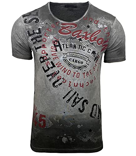 Herren Rundhals Vintage T-Shirt Kurzarm Slim Fit Design Fashion Top All Over Print Shirt B-106, Farbe:Anthrazit, Größe:2XL von Baxboy