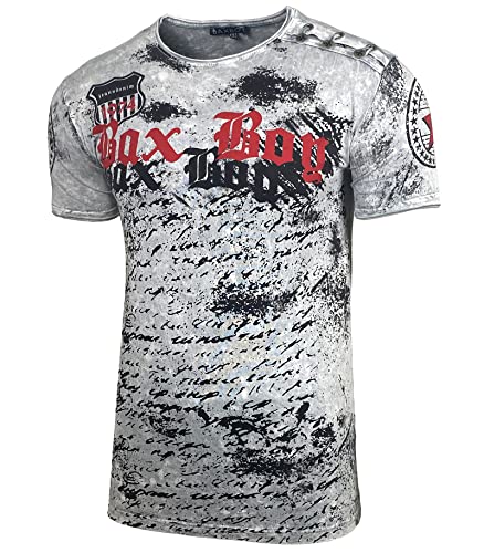 Herren Rundhals Vintage T-Shirt Kurzarm Slim Fit Design Fashion Top Print Shirt 102, Farbe:Grau, Größe:2XL von Baxboy