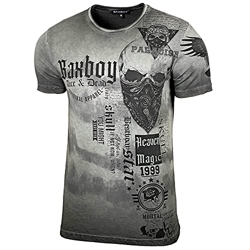 Herren Rundhals Vintage Verwaschen T-Shirt Kurzarm Slim Fit Design Fashion Top Print Shirt B-07, Farbe:Anthrazit, Größe:2XL von Baxboy