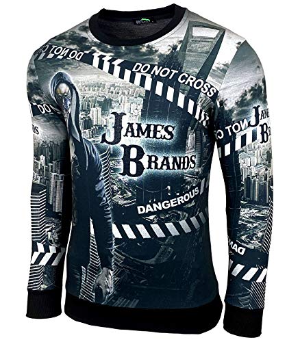 Baxboy Herren Rundhalskragen Longsleeve T-Shirt Moderner Männer Langarmshirt Biker Design Langarm Sweatshirt Totenkopf mit Ziersteinen, Farbe:918 Schwarz, Größe:S von Baxboy