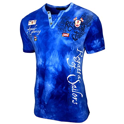 Herren Sommer T-Shirt Rundhals-Ausschnitt Moderner Männer Poloshirt Hemd Slim Fit Japan Style Kurzarm 6784, Farbe:Sax 2273, Größe:2XL von Baxboy