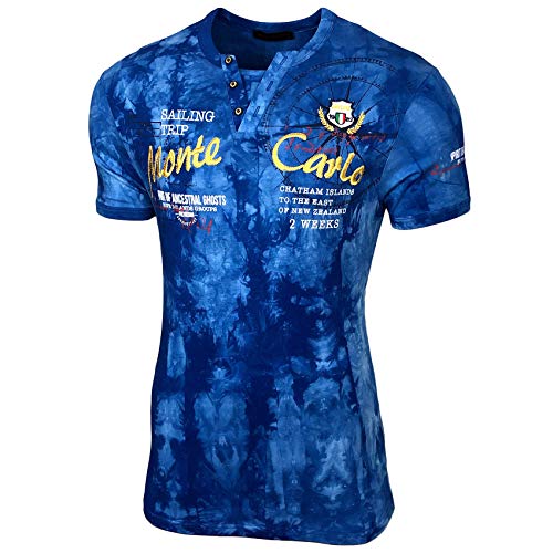 Herren Sommer T-Shirt Rundhals-Ausschnitt Moderner Männer Poloshirt Hemd Slim Fit Japan Style Kurzarm 6784, Farbe:Sax 2276, Größe:XL von Baxboy