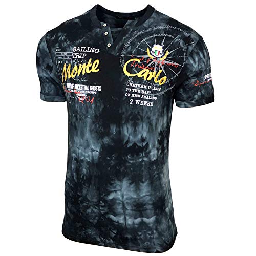 Herren Sommer T-Shirt Rundhals-Ausschnitt Moderner Männer Poloshirt Hemd Slim Fit Japan Style Kurzarm 6784, Farbe:Schwarz 2276, Größe:L von Baxboy