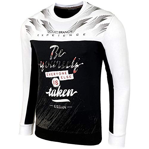 Herren Sweatshirt Biker Langarmshirt Rundhals Ausschnitt Männer Longsleeve Pulli weißes Sweater Shirt Mit Print Langarm 3043, Farbe:Schwarz, Größe:2XL von Baxboy