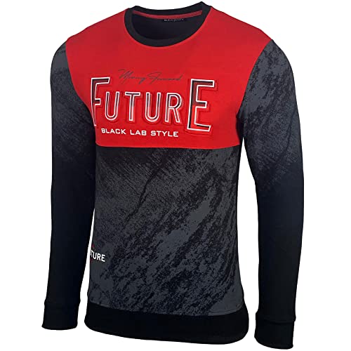 Herren Sweatshirt Biker Langarmshirt Rundhals Ausschnitt Männer Longsleeve Pulli weißes Sweater Shirt Mit Print Langarm 3043, Farbe:Schwarz/Rot, Größe:M von Baxboy