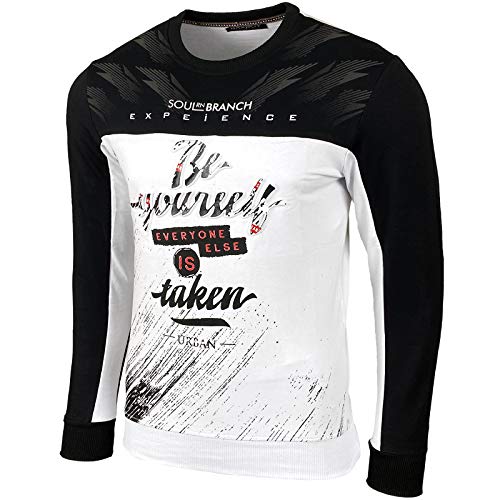 Herren Sweatshirt Biker Langarmshirt Rundhals Ausschnitt Männer Longsleeve Pulli weißes Sweater Shirt Mit Print Langarm 3043, Farbe:Weiß, Größe:2XL von Baxboy