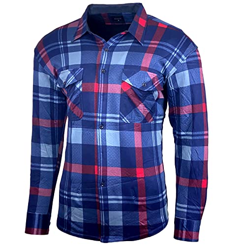 Herren Thermohemd Karo Holzfällerhemd Arbeitshemd Flanellhemd Kariert warm und weich Freizeitshemd Karohemd B-988, Farbe:Blau/Rot, Größe:3XL von Baxboy