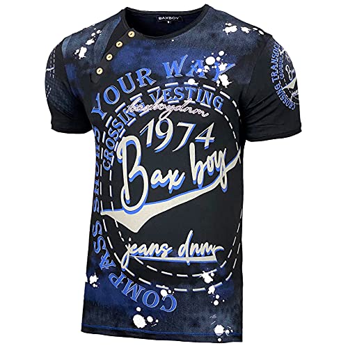 Baxboy Herren Verwaschen Vintage Used Look Rundhals T-Shirt Kurzarm Hemd Slim Fit Design Fashion B-145, Farbe:Schwarz, Größe:S von Baxboy