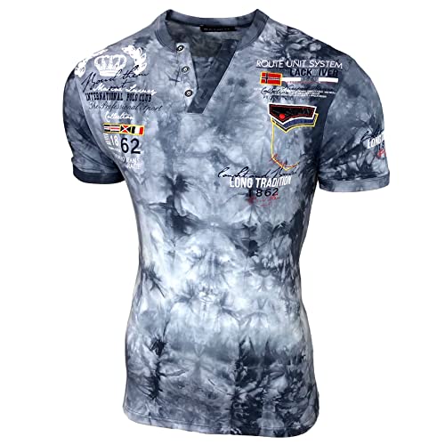 Herren Vintage Verwaschen Kurzarm T-Shirt Slim Fit Design Fashion Top Print Batik Shirt 2285, Farbe:Grau, Größe:S von Baxboy