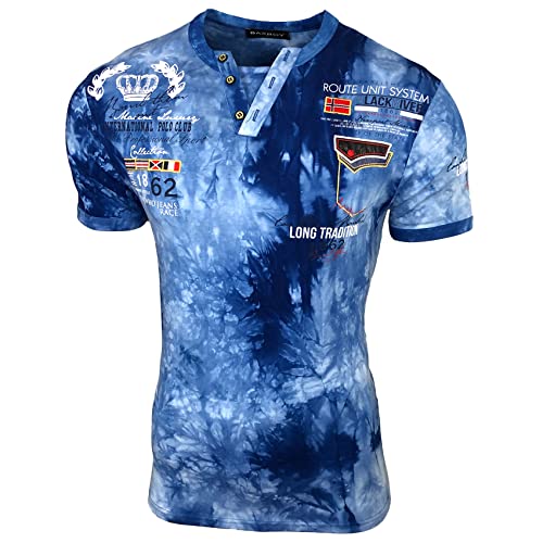 Herren Vintage Verwaschen Kurzarm T-Shirt Slim Fit Design Fashion Top Print Batik Shirt 2285, Farbe:Sax, Größe:M von Baxboy