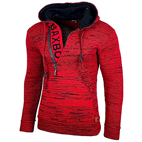 Kapuzenjacke Herren Winter Top Kapuzenpullover Reißverschluss Pulli Sweatshirt Jacke BB-277 Neu, Farbe:Bordo/Schwarz, Größe:3XL von Baxboy