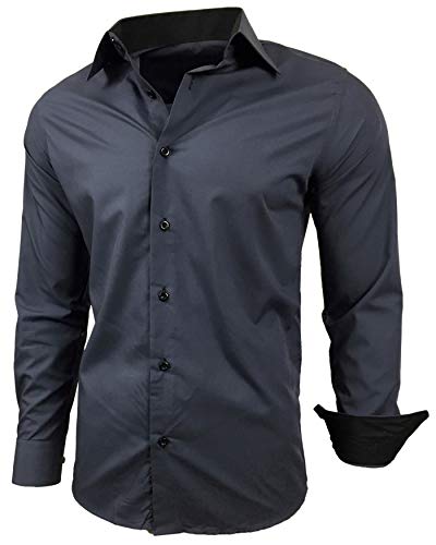 Baxboy Herren-Hemd Slim-Fit Bügelleicht Für Anzug, Business, Hochzeit, Freizeit - Langarm Hemden für Männer Langarmhemd R-44, Farbe:Anthrazit, Größe:2XL von Baxboy