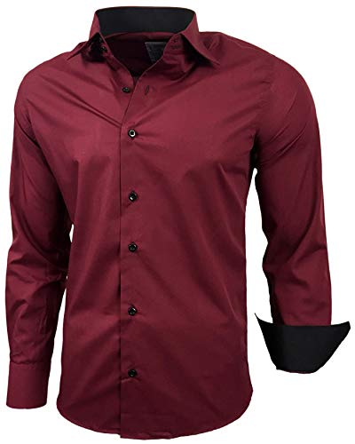 Baxboy Herren-Hemd Slim-Fit Bügelleicht Für Anzug, Business, Hochzeit, Freizeit - Langarm Hemden für Männer Langarmhemd R-44, Farbe:Bordo, Größe:2XL von Baxboy