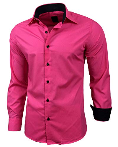Baxboy Herren-Hemd Slim-Fit Bügelleicht Für Anzug, Business, Hochzeit, Freizeit - Langarm Hemden für Männer Langarmhemd R-44, Farbe:Pink, Größe:2XL von Baxboy