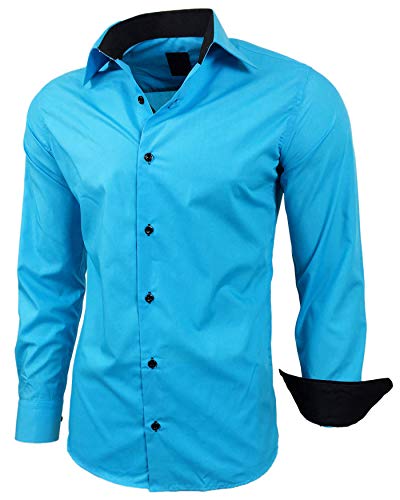 Baxboy Herren-Hemd Slim-Fit Bügelleicht Für Anzug, Business, Hochzeit, Freizeit - Langarm Hemden für Männer Langarmhemd R-44, Farbe:Türkis, Größe:3XL von Baxboy