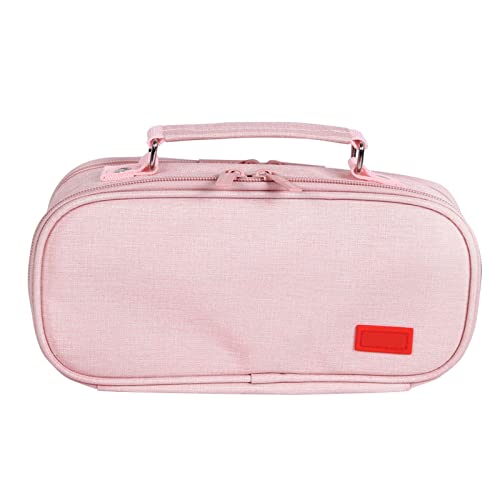Baxnore Canvas -Bleistift mit Reißverschlüssen, Kapazität Multi -Layer -Schreibwarenorganisator, Lieferungen Vorlage, Stoffverstärkte Griff für Bürokunstartikel (Schwarz) (Rosa) von Baxnore