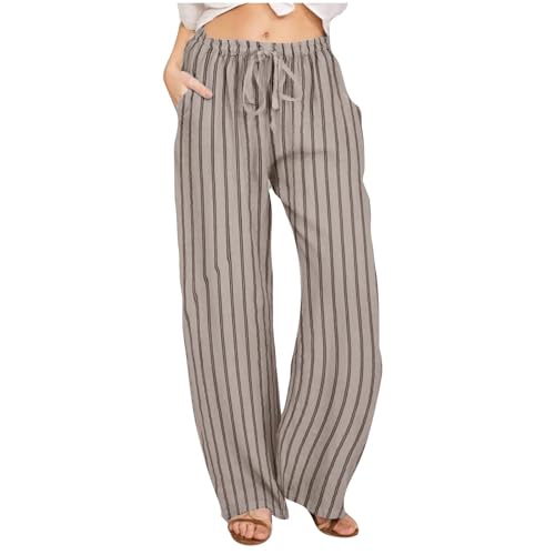 Gestreifte Loungehose für Damen Sommerhose Damen Leicht Streifen Freizeithose Frauen Loose Fit Sweathose Straight Bein Hose Leinenhose Lange Beach Pants Weite Casual Strandhose Strand Jogginghose von Baxtayel