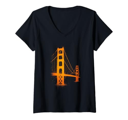 Damen Graffiti-Straßenkunst auf der Golden Gate Bridge T-Shirt mit V-Ausschnitt Damen Graffiti-Straßenkunst auf der Golden Gate Bridge T-Shirt mit V-Ausschnitt von Bay Street