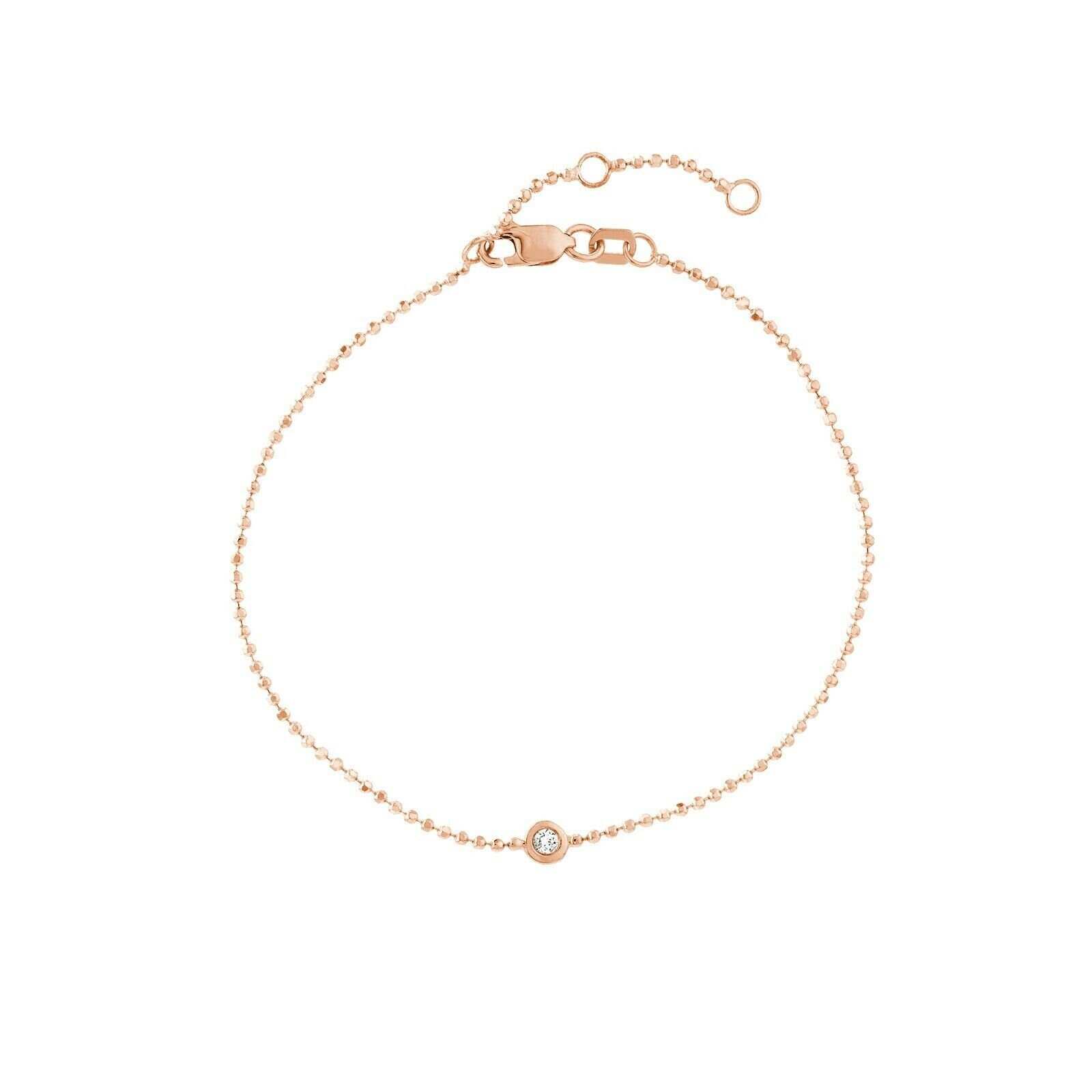 0, 03Ct Diamantschliff Perlen Verstellbares Armband Echt 14K Roségold Bis 19, 25" von BayamJewelry