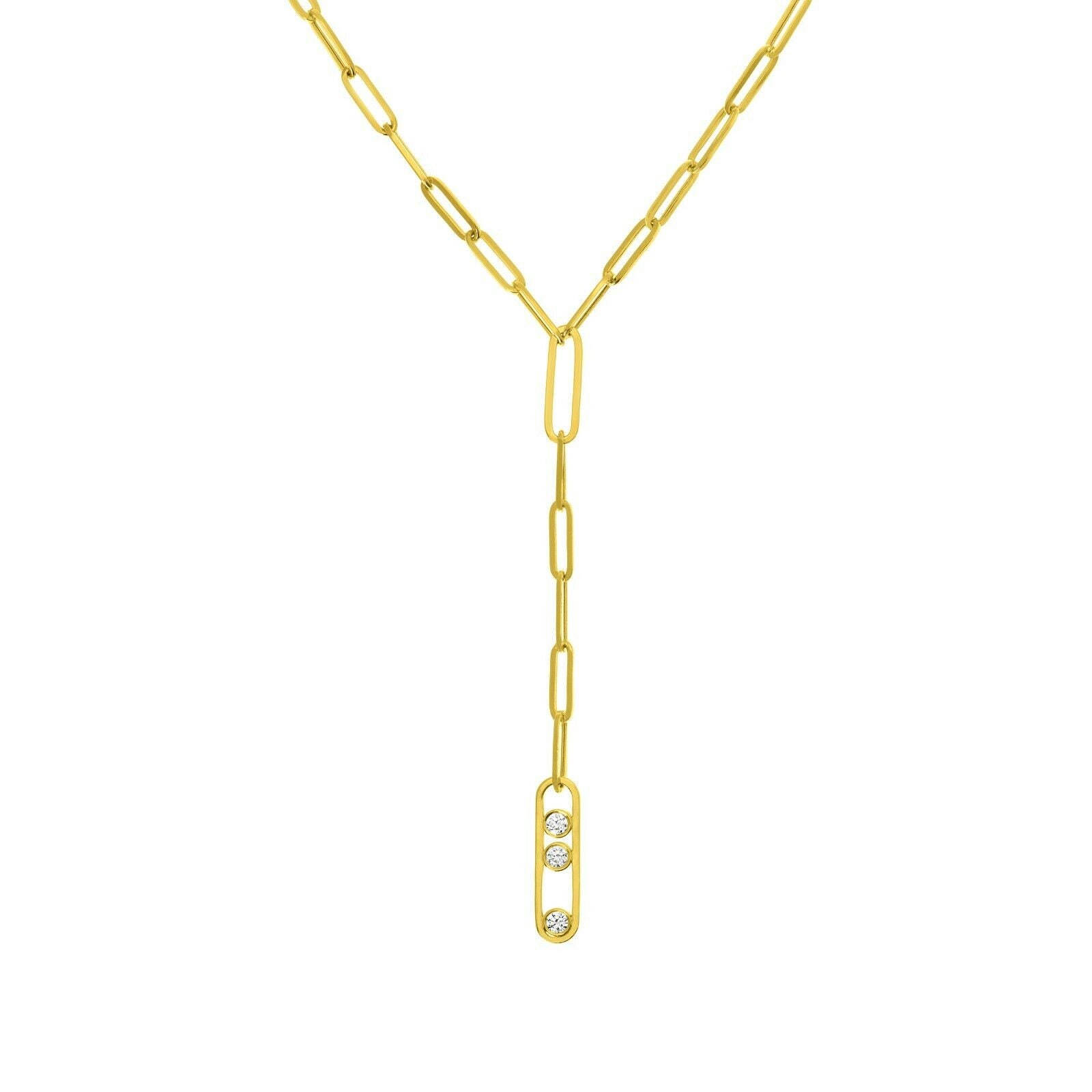 1/3Ct Diamant Trio Lariat Papierclip Kette Halskette Echt 14K Gelbgold 20" von BayamJewelry