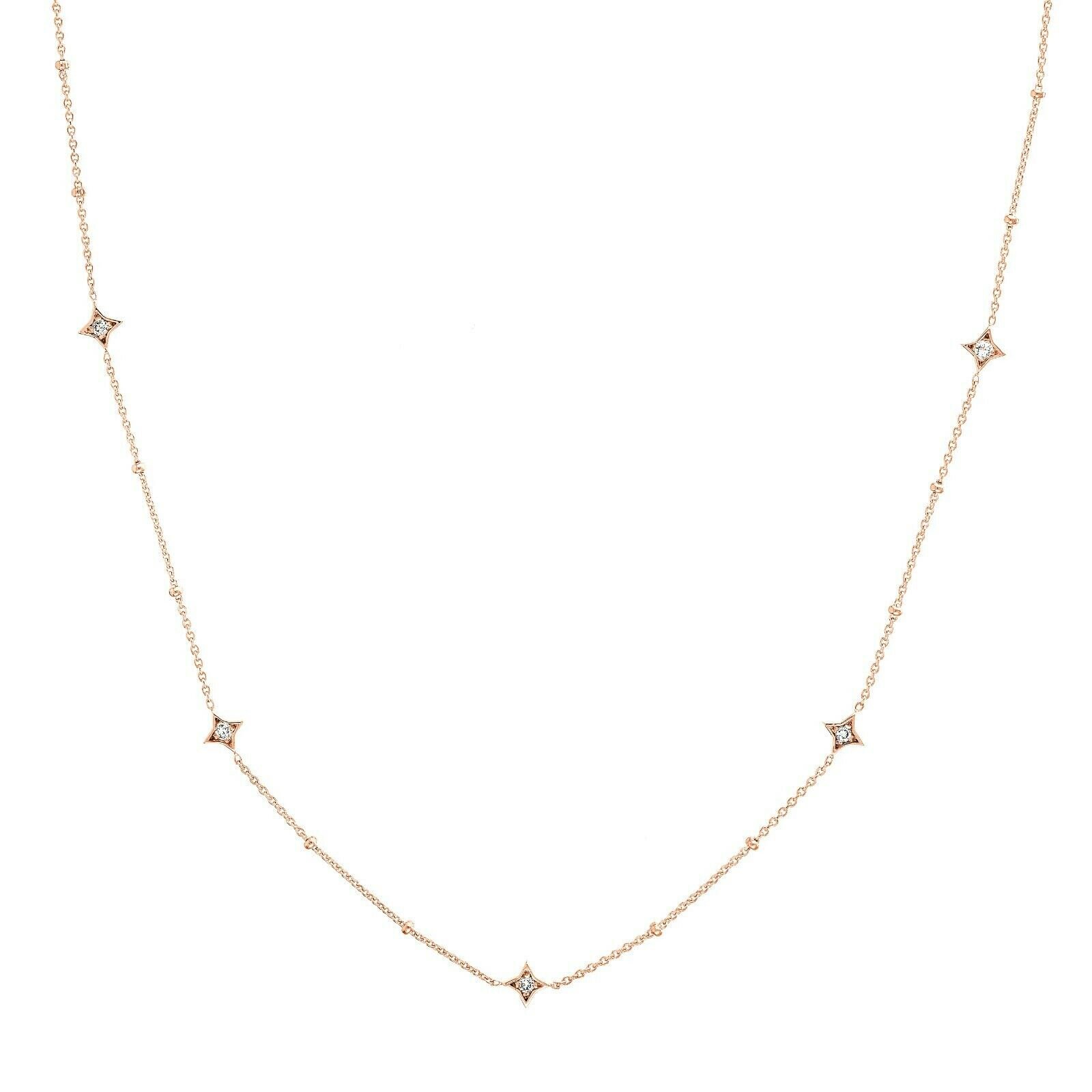 1/4Ct Diamant Stern Station Verstellbare Halskette Echt 14K Roségold 20" von BayamJewelry