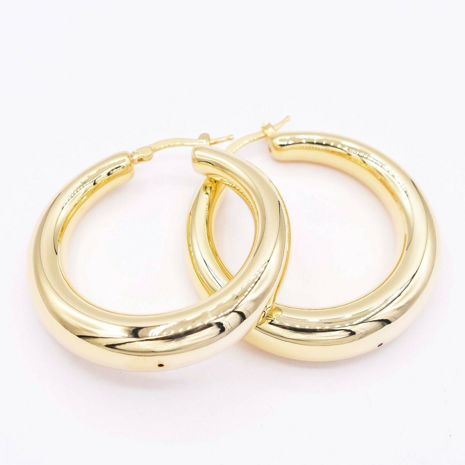 1 1/2" 42mm Schlichte Abgestufte Hoop Ohrringe Gelbgold Verschluss Silber 925 von BayamJewelry