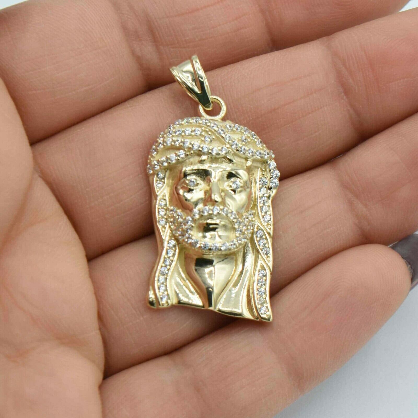 1 1/2" Cz Jesus Anhänger Echtes Massives 10K Gelbgold von BayamJewelry