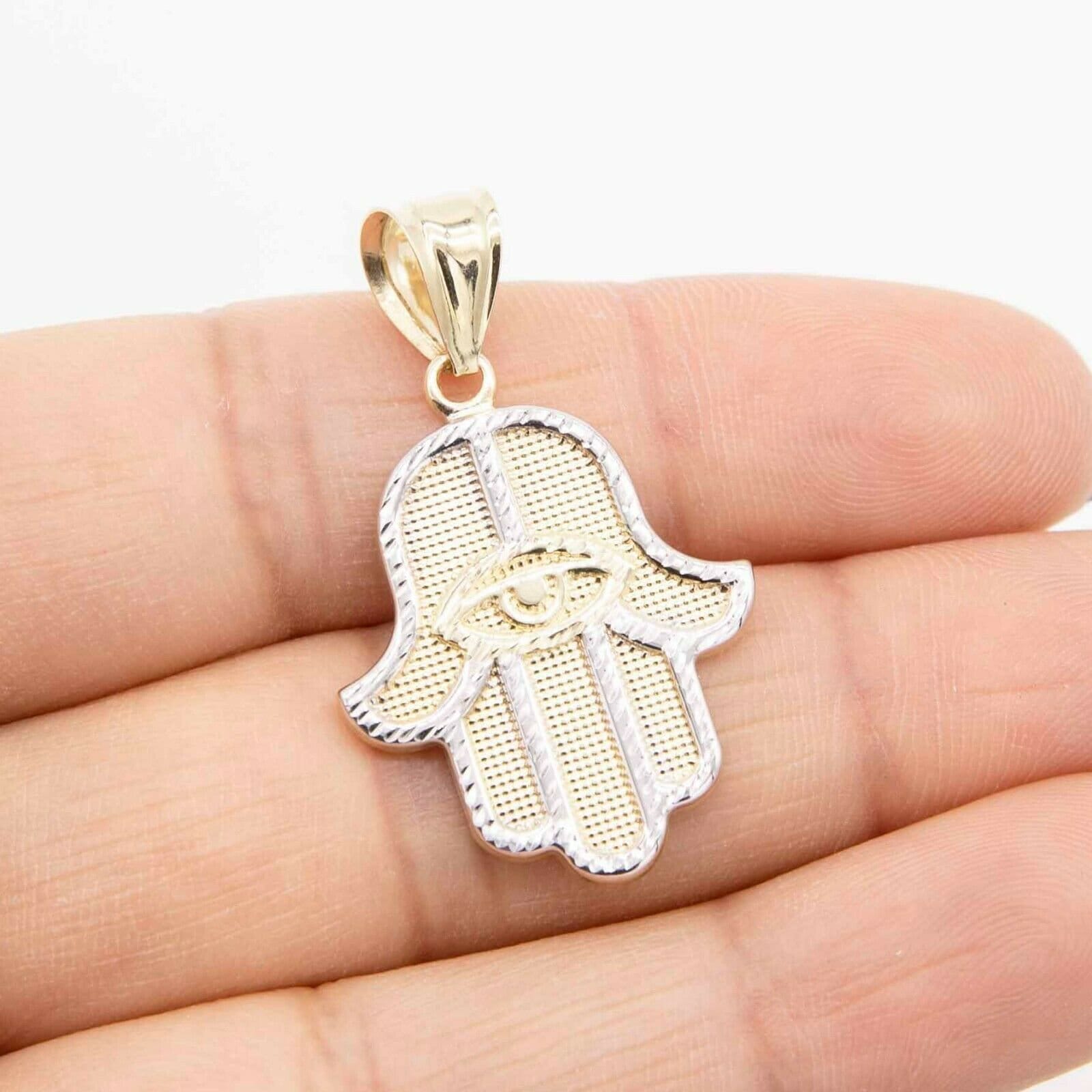 1 1/2 "Diamond-Cut Hamsa Anhänger Charm Echtes 10K Gelb Weiß Gold von BayamJewelry