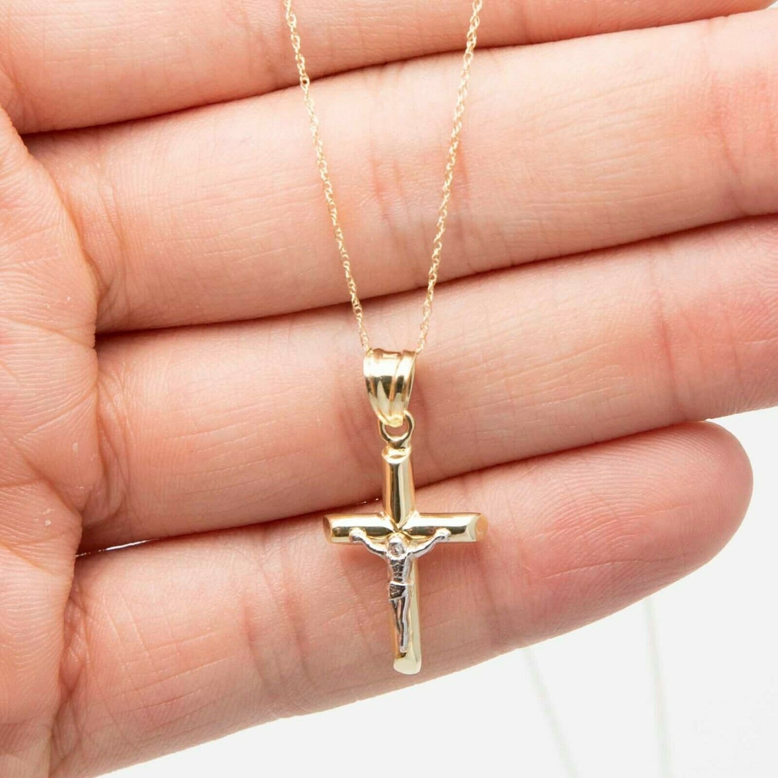 1 1/4" Kreuz Kruzifix Jesusrohr Anhänger Halskette Echt 10K Gelb Weiß Gold von BayamJewelry