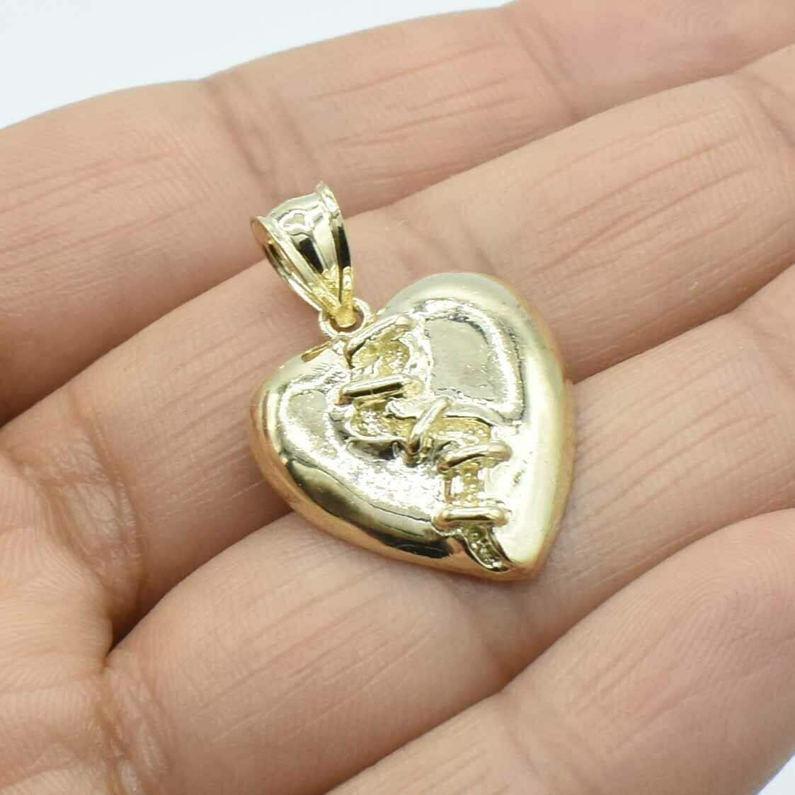 1 1/4 "stitched Heart Anhänger Echtes Massives 10K Gelbgold von BayamJewelry