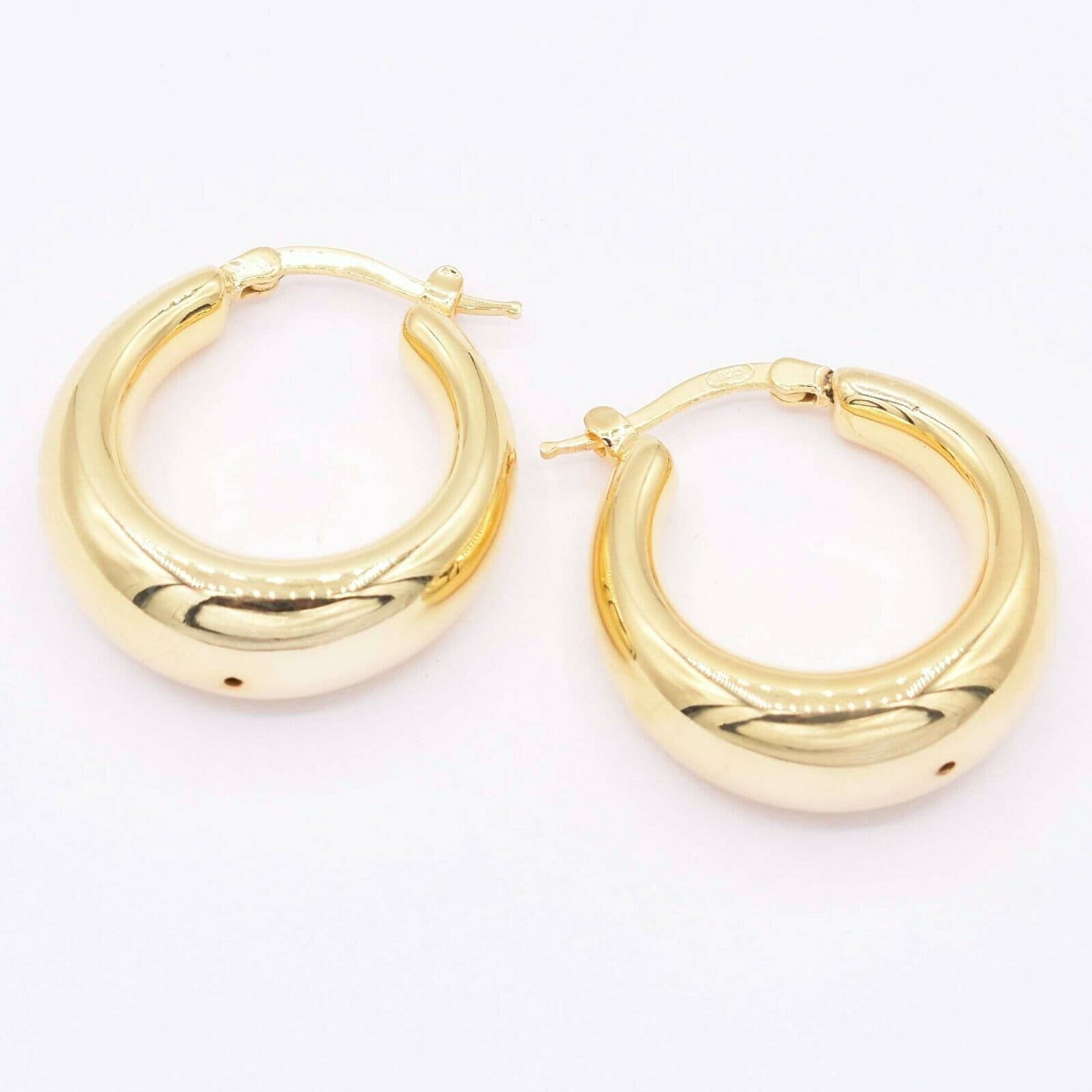 1" 27mm Schlichte Abgestufte Hoop Ohrringe Gelbgold Verschluss Silber 925 von BayamJewelry