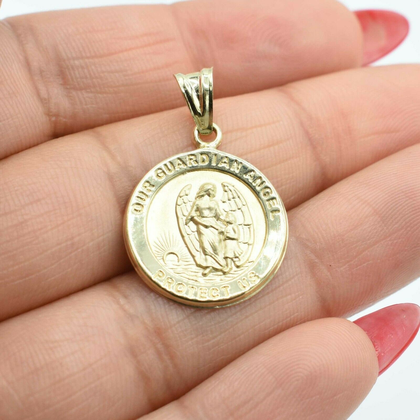 1 "strukturierte Schutzengel Medaillon Anhänger Echt 10K Gelbgold von BayamJewelry