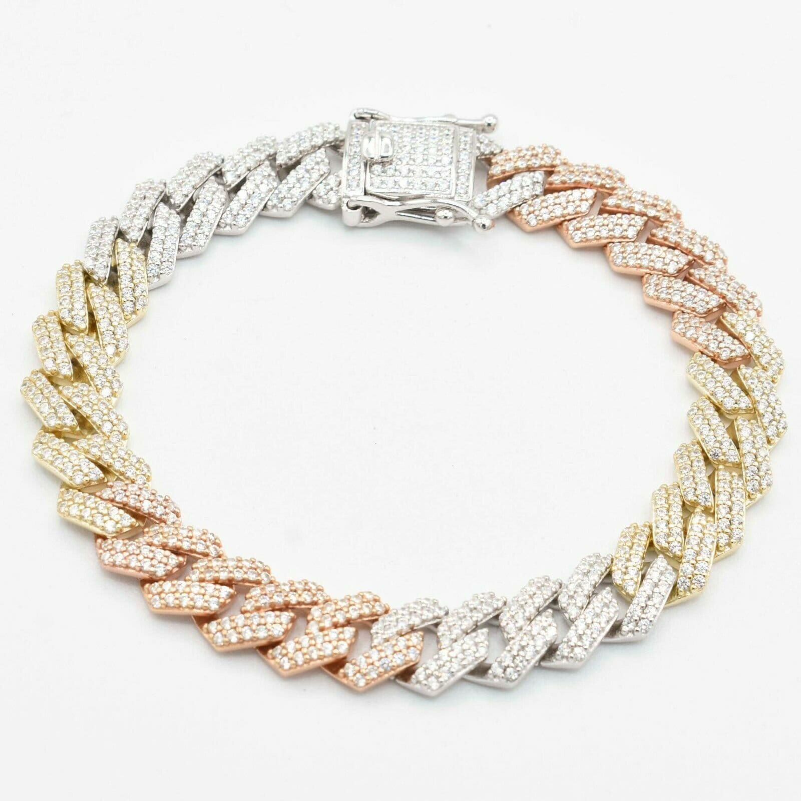 10mm Rand Miami Cuban Kette Cz Box Armband 14K Tri-Color Gold Vergoldet Silber 925 von BayamJewelry