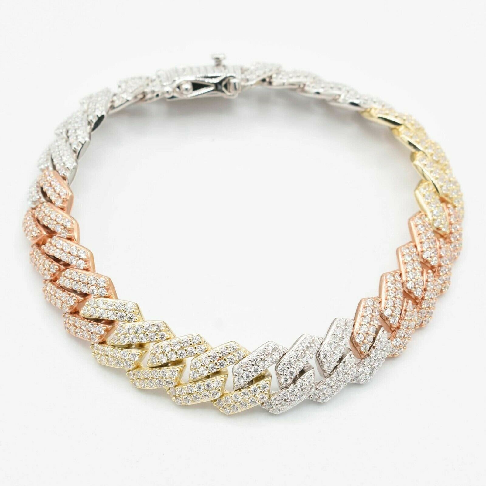 12, 6mm Rand Miami Cuban Kette Cz Box Armband 14K Tri-Color Gold Vergoldet Silber 925 von BayamJewelry