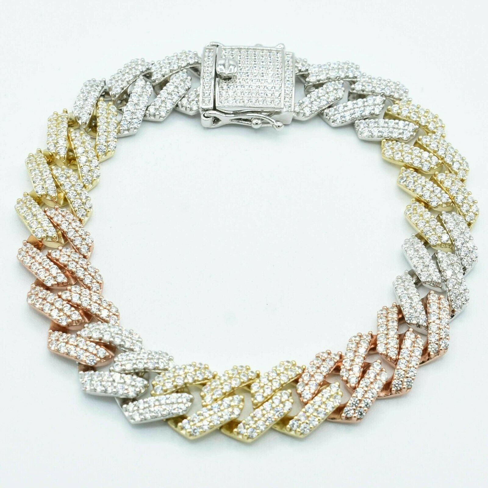 14mm Rand Miami Cuban Kette Cz Box Armband 14K Tri-Color Gold Vergoldet Silber 925 von BayamJewelry