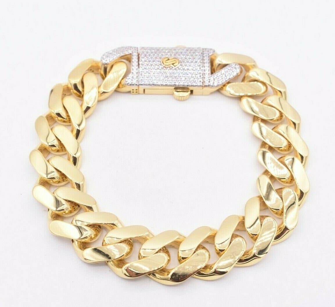 15mm Miami Cuban Royal Link Armband Uni Cz Box Verschluss Echt 10K Gelbgold von BayamJewelry