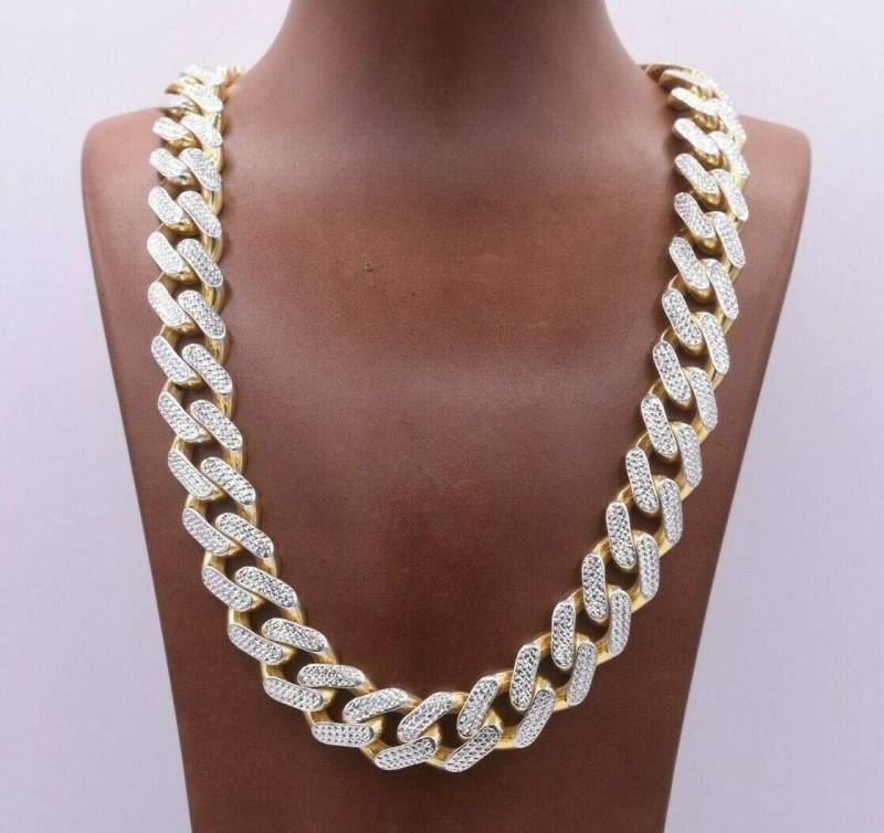 17 Mm Herren Miami Cuban Diamantschliff Kette Box Verschluss Echt 10K Gelbgold Weißgold von GoldumNYC