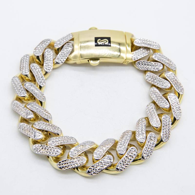 17 Mm Miami Cuban Link Diamond Cut Wendearmband Echt 10K Gelb-Weißgold von GoldumNYC