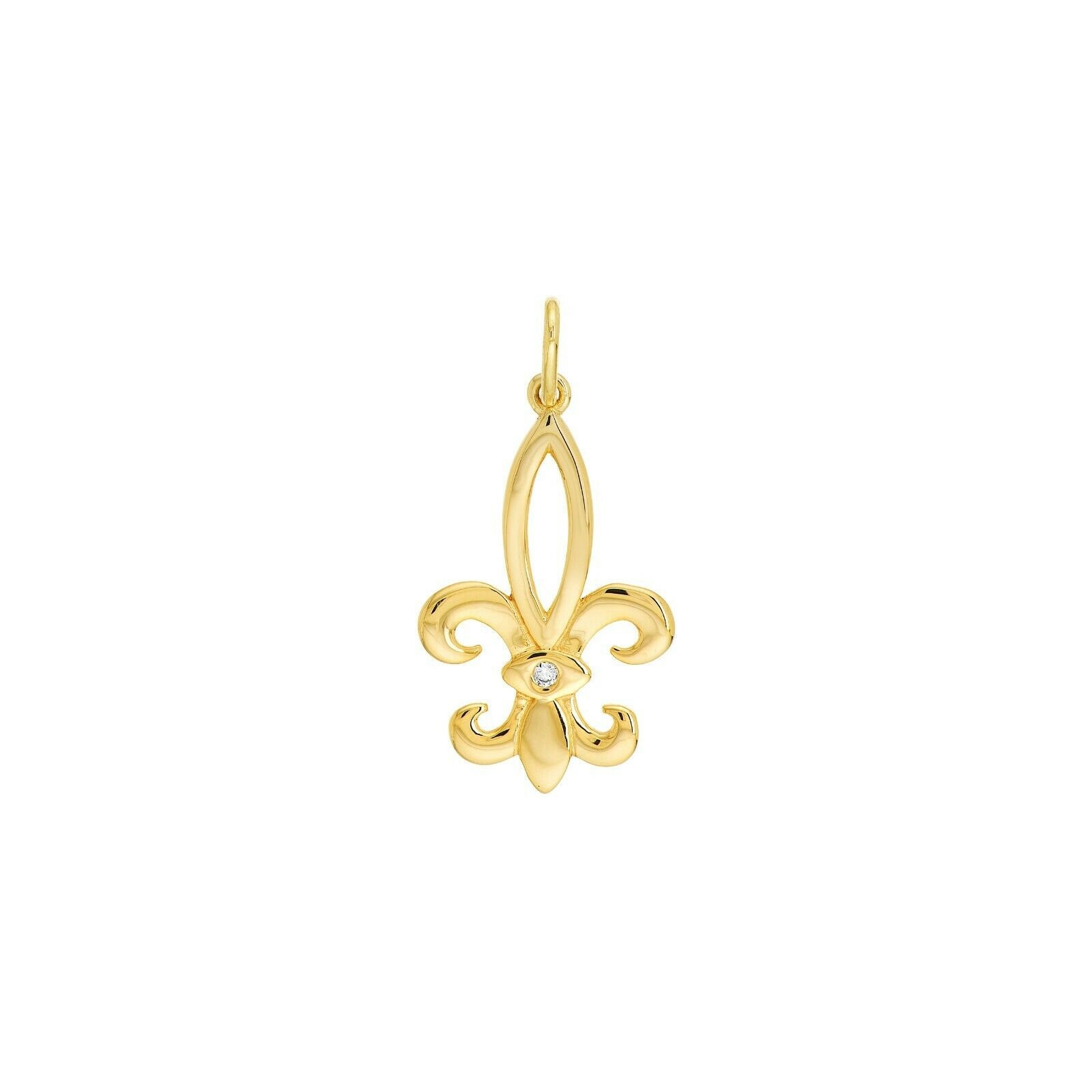 1Pt Diamant Fleur De Lis Charm Anhänger 14K Gelbgold von BayamJewelry